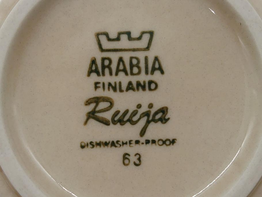 ARABIA FINLAND　Ruija(ルイージャ)　Ulla Procope(ウラ・プロコッペ)　優しさと温かみある絵付けが印象的なカップ&ソーサー3客セット(アラビア、フィンランド、Sモデル、北欧食器、C&S)(R-061947)