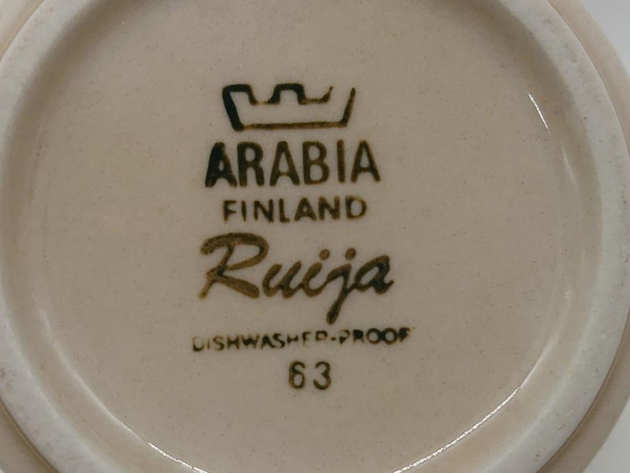 ARABIA FINLAND　Ruija(ルイージャ)　Ulla Procope(ウラ・プロコッペ)　優しさと温かみある絵付けが印象的なカップ&ソーサー3客セット(アラビア、フィンランド、Sモデル、北欧食器、C&S)(R-061948)