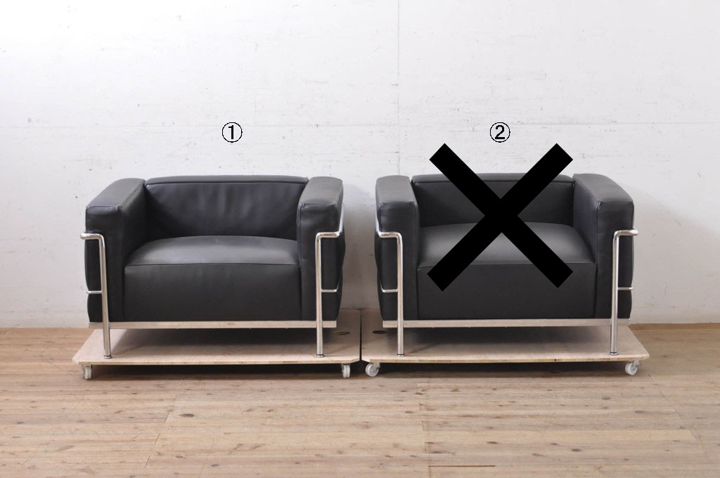 中古　美品　Cassina(カッシーナ)　ル・コルビュジエ(Le Corbusier)　LC3　GRAND MODELE(グラン モデル)　本革製　ポリエステルパッディング　シンプルモダンなデザインがかっこいい1人掛けソファ(1Pソファ、一人掛け)(定価約103万円)(R-083094)