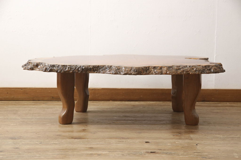和製ビンテージ　カリン材(花梨材)　迫力ある佇まいが魅力的な座卓(ローテーブル、センターテーブル、ヴィンテージ)(R-053796)