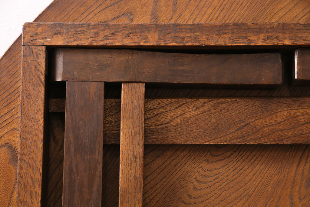 和製アンティーク　昭和初期　くっきりとした木目が趣溢れる栓材製のちゃぶ台(座卓、ローテーブル、折りたたみテーブル)(R-047410)
