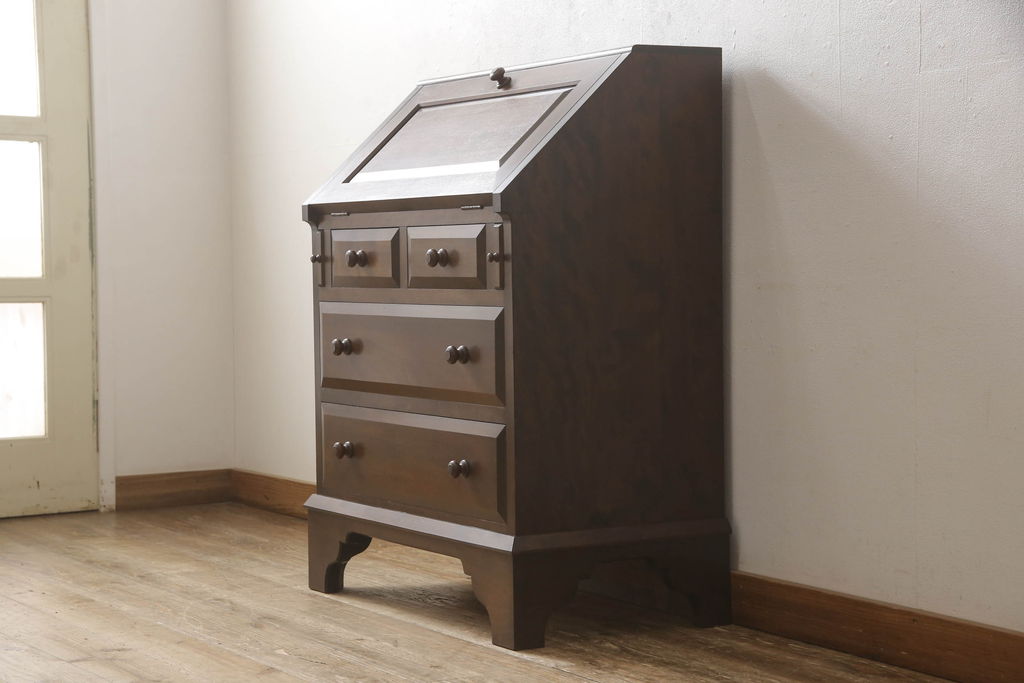 中古　松本民芸家具　#33A型　コンパクトなライティングビューロー(机、デスク、在宅用、在宅ワーク用、ワークデスク、引き出し)(定価約29万円)(R-061187)