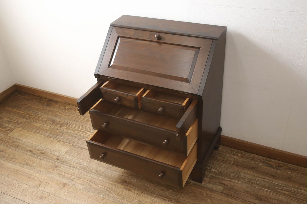 中古　松本民芸家具　#33A型　コンパクトなライティングビューロー(机、デスク、在宅用、在宅ワーク用、ワークデスク、引き出し)(定価約29万円)(R-061187)