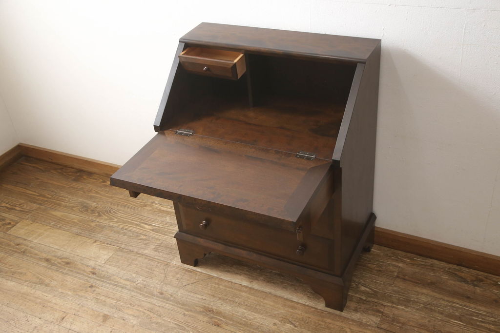 中古　松本民芸家具　#33A型　コンパクトなライティングビューロー(机、デスク、在宅用、在宅ワーク用、ワークデスク、引き出し)(定価約29万円)(R-061187)