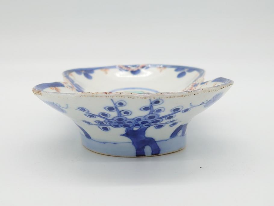 平戸焼 小柿製 色絵 染付 二つ巴紋 6寸皿 約18.5cm 縁起の良い