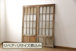 アンティーク建具　ヒノキ材　どっしりとした佇まいが風格漂う格子蔵戸(引き戸、玄関戸)(R-048606)