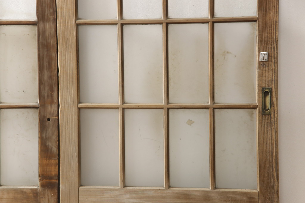 アンティーク建具　腰板ケヤキ材(欅)　背の高い立派なガラス戸2枚セット(玄関戸、店舗引き戸)(R-057483)