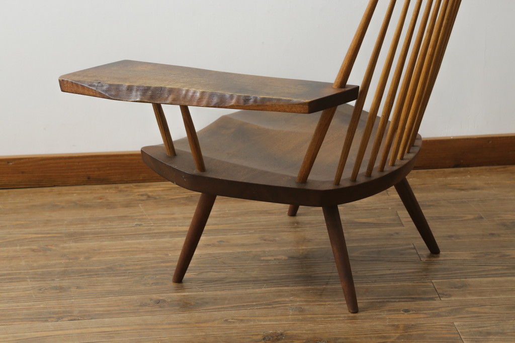 和製ヴィンテージ　小田急ハルク購入　ジョージナカシマ　LOUNGE ARM(ラウンジアーム)　One Arm(ワンアーム、片肘)　CN103　モダンに洗練された左アーム付きラウンジチェア(ジョージ・ナカシマ、アームチェア、イス、椅子、板座チェア、ビンテージ)(R-075938)
