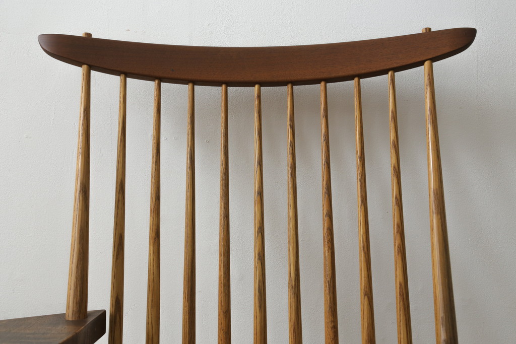 和製ヴィンテージ　小田急ハルク購入　ジョージナカシマ　LOUNGE ARM(ラウンジアーム)　One Arm(ワンアーム、片肘)　CN103　モダンに洗練された右アーム付きラウンジチェア(ジョージ・ナカシマ、アームチェア、イス、椅子、板座チェア、ビンテージ)(R-075939)