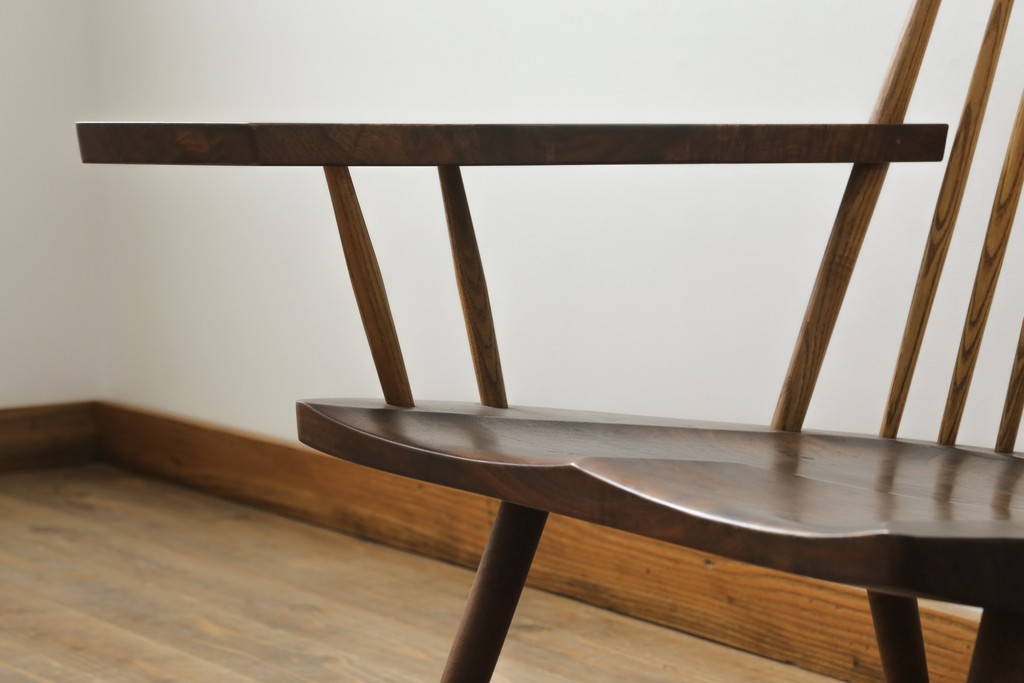 和製ヴィンテージ　小田急ハルク購入　ジョージナカシマ　LOUNGE ARM(ラウンジアーム)　One Arm(ワンアーム、片肘)　CN103　モダンに洗練された右アーム付きラウンジチェア(ジョージ・ナカシマ、アームチェア、イス、椅子、板座チェア、ビンテージ)(R-075939)