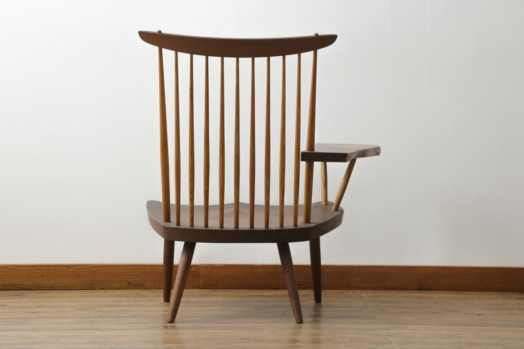 和製ヴィンテージ　小田急ハルク購入　ジョージナカシマ　LOUNGE ARM(ラウンジアーム)　One Arm(ワンアーム、片肘)　CN103　モダンに洗練された右アーム付きラウンジチェア(ジョージ・ナカシマ、アームチェア、イス、椅子、板座チェア、ビンテージ)(R-075939)