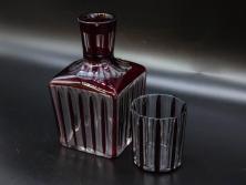 昭和初期　切子　色被せガラス　赤　空間に品格をもたらす水差し&グラスセット(コップ、冠水瓶、ピッチャー、硝子、和ガラス)(R-082891)