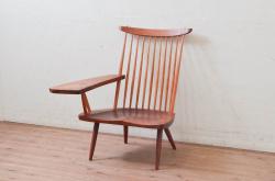 和製ヴィンテージ　小田急ハルク購入　ジョージナカシマ　LOUNGE ARM(ラウンジアーム)　One Arm(ワンアーム、片肘)　CN103　モダンに洗練された右アーム付きラウンジチェア(ジョージ・ナカシマ、アームチェア、イス、椅子、板座チェア、ビンテージ)(R-074175)