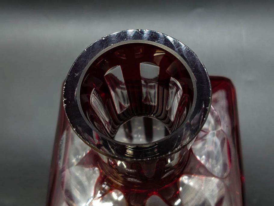 昭和初期　切子　色被せガラス　赤　空間に品格をもたらす水差し&グラスセット(コップ、冠水瓶、ピッチャー、硝子、和ガラス)(R-082891)