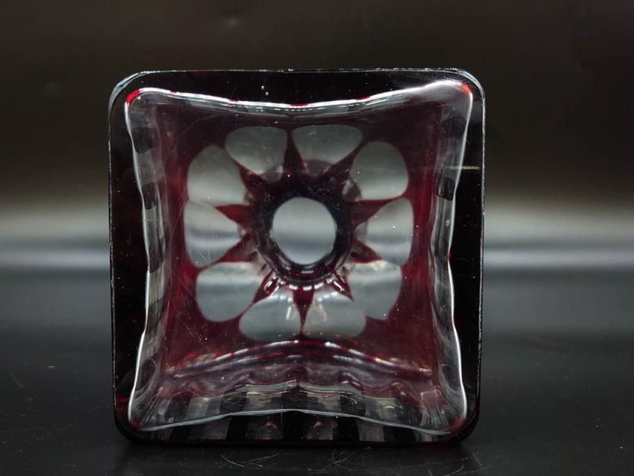 昭和初期　切子　色被せガラス　赤　空間に品格をもたらす水差し&グラスセット(コップ、冠水瓶、ピッチャー、硝子、和ガラス)(R-082891)
