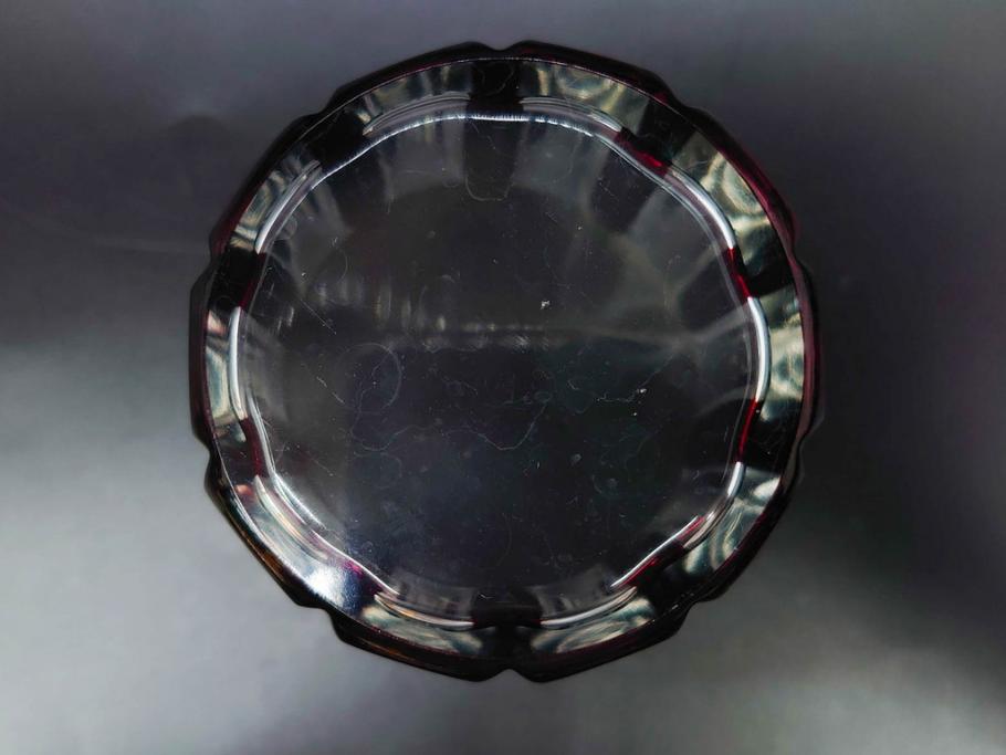 昭和初期　切子　色被せガラス　赤　空間に品格をもたらす水差し&グラスセット(コップ、冠水瓶、ピッチャー、硝子、和ガラス)(R-082891)