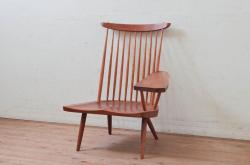 和製ヴィンテージ　小田急ハルク購入　ジョージナカシマ　LOUNGE ARM(ラウンジアーム)　One Arm(ワンアーム、片肘)　CN103　モダンに洗練された左アーム付きラウンジチェア(ジョージ・ナカシマ、アームチェア、イス、椅子、板座チェア、ビンテージ)(R-074176)