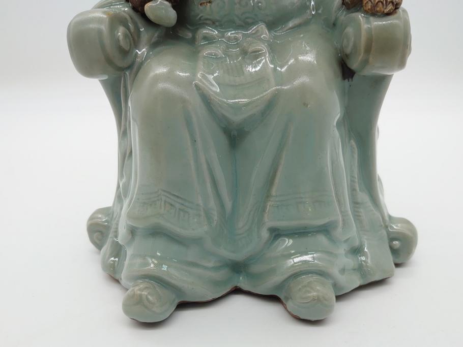 希少 中国? 古玩 青磁 唐人 人物像(人形、置物、唐物?、芭蕉扇