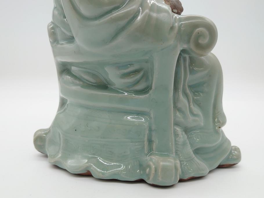 希少　中国?　古玩　青磁　唐人　人物像(人形、置物、唐物?、芭蕉扇?)(R-061967)