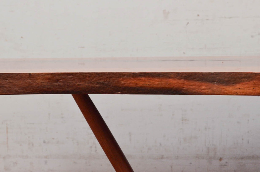 和製ビンテージ　レア　ジョージナカシマ　刻印なしの年代もの!!　小田急ハルク購入　MINGURENII COFFEE TABLE　濃淡の杢目が魅力的!素材のかたちを贅沢に活かしたコーヒーテーブル(ジョージ・ナカシマ、ミングレンII、ローテーブル、リビングテーブル、センターテーブル、ヴィンテージ、契り)(R-074177)