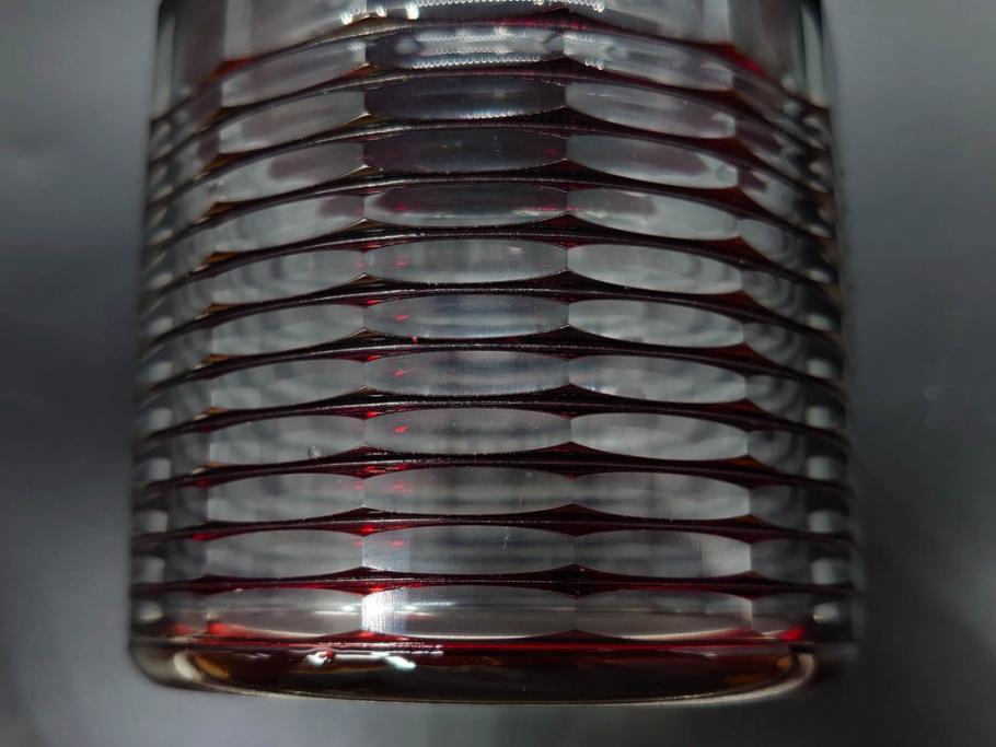昭和初期　切子　色被せガラス　赤　空間に品格をもたらす水差し&グラスセット(コップ、冠水瓶、ピッチャー、硝子、和ガラス)(R-082892)