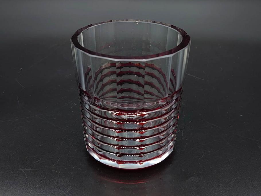 昭和初期　切子　色被せガラス　赤　空間に品格をもたらす水差し&グラスセット(コップ、冠水瓶、ピッチャー、硝子、和ガラス)(R-082892)