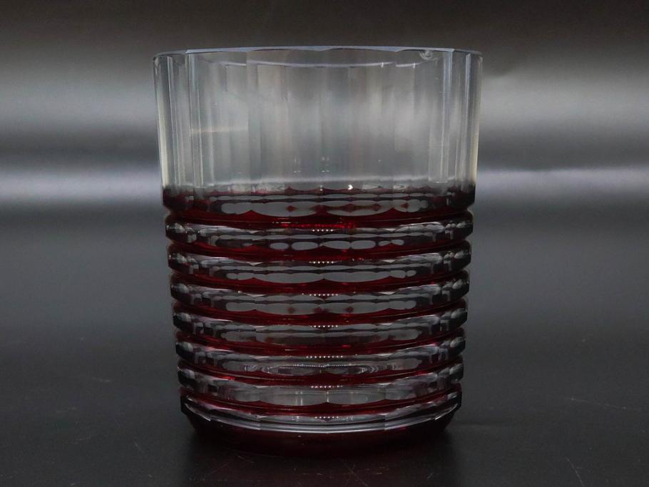 昭和初期　切子　色被せガラス　赤　空間に品格をもたらす水差し&グラスセット(コップ、冠水瓶、ピッチャー、硝子、和ガラス)(R-082892)