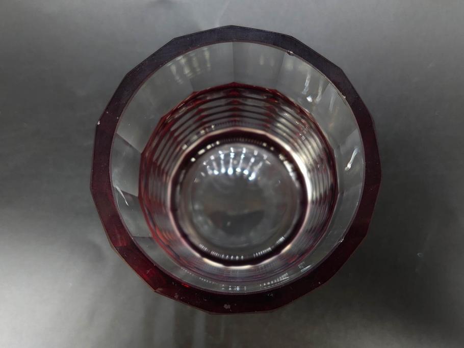 昭和初期　切子　色被せガラス　赤　空間に品格をもたらす水差し&グラスセット(コップ、冠水瓶、ピッチャー、硝子、和ガラス)(R-082892)