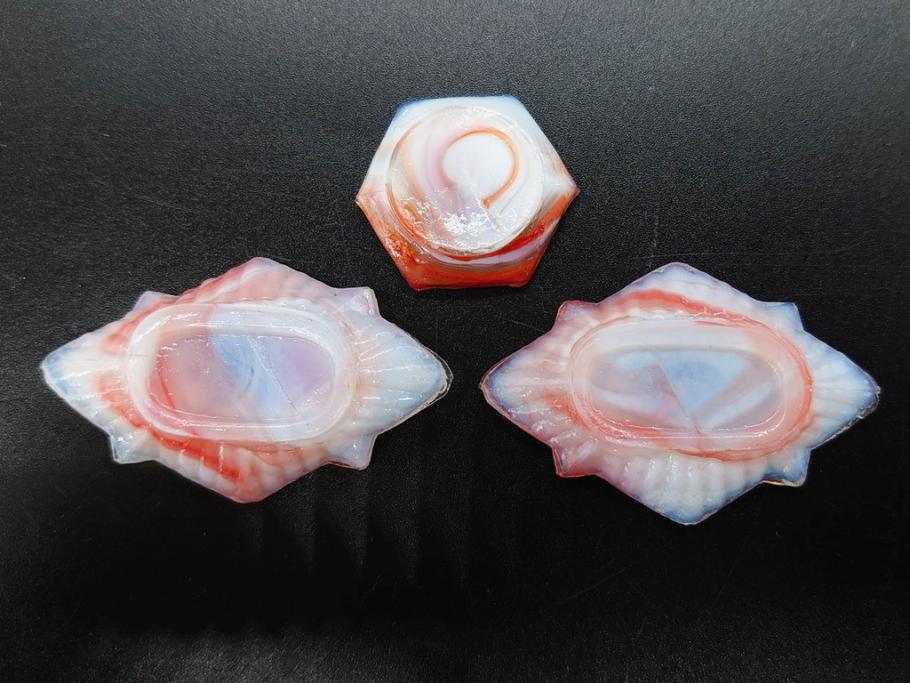 昭和初期　ガラス　マーブル　緻密な造りに目を奪われるミニチュア食器46点セット(コップ、皿、ペロペロ、ままごと、コンポート、カップ、硝子)(R-082894)
