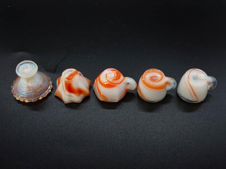 昭和初期　ガラス　マーブル　緻密な造りに目を奪われるミニチュア食器46点セット(コップ、皿、ペロペロ、ままごと、コンポート、カップ、硝子)(R-082894)