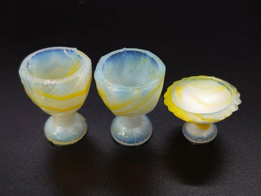 昭和初期　ガラス　マーブル　緻密な造りに目を奪われるミニチュア食器46点セット(コップ、皿、ペロペロ、ままごと、コンポート、カップ、硝子)(R-082894)