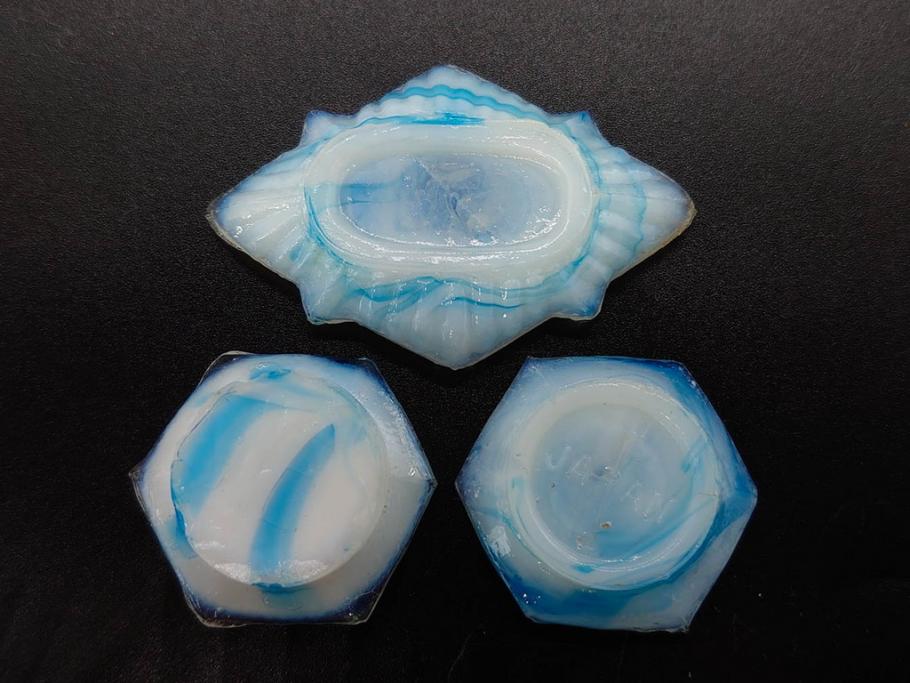昭和初期　ガラス　マーブル　緻密な造りに目を奪われるミニチュア食器46点セット(コップ、皿、ペロペロ、ままごと、コンポート、カップ、硝子)(R-082894)
