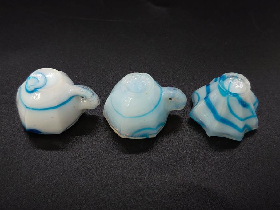 昭和初期　ガラス　マーブル　緻密な造りに目を奪われるミニチュア食器46点セット(コップ、皿、ペロペロ、ままごと、コンポート、カップ、硝子)(R-082894)