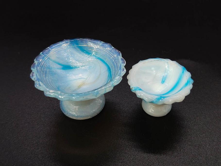 昭和初期　ガラス　マーブル　緻密な造りに目を奪われるミニチュア食器46点セット(コップ、皿、ペロペロ、ままごと、コンポート、カップ、硝子)(R-082894)