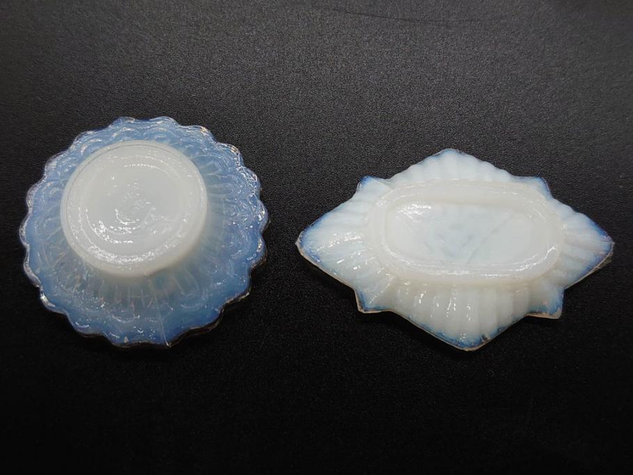 昭和初期　ガラス　マーブル　緻密な造りに目を奪われるミニチュア食器46点セット(コップ、皿、ペロペロ、ままごと、コンポート、カップ、硝子)(R-082894)