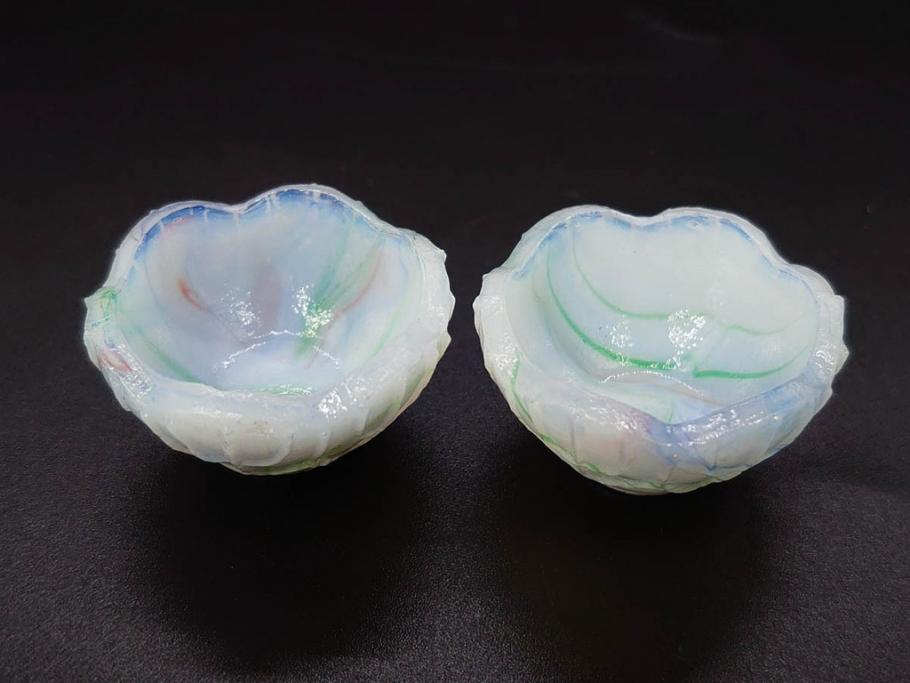 昭和初期　ガラス　マーブル　緻密な造りに目を奪われるミニチュア食器46点セット(コップ、皿、ペロペロ、ままごと、コンポート、カップ、硝子)(R-082894)