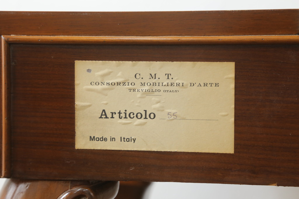 中古　美品　C.M.T.社　CONSORZIO MOBILIERI D'ARTE　象嵌入り　品のある佇まいの猫脚ドレッサー(デスク、コンソールテーブル、机、化粧台、鏡台、ミラー)(R-069229)