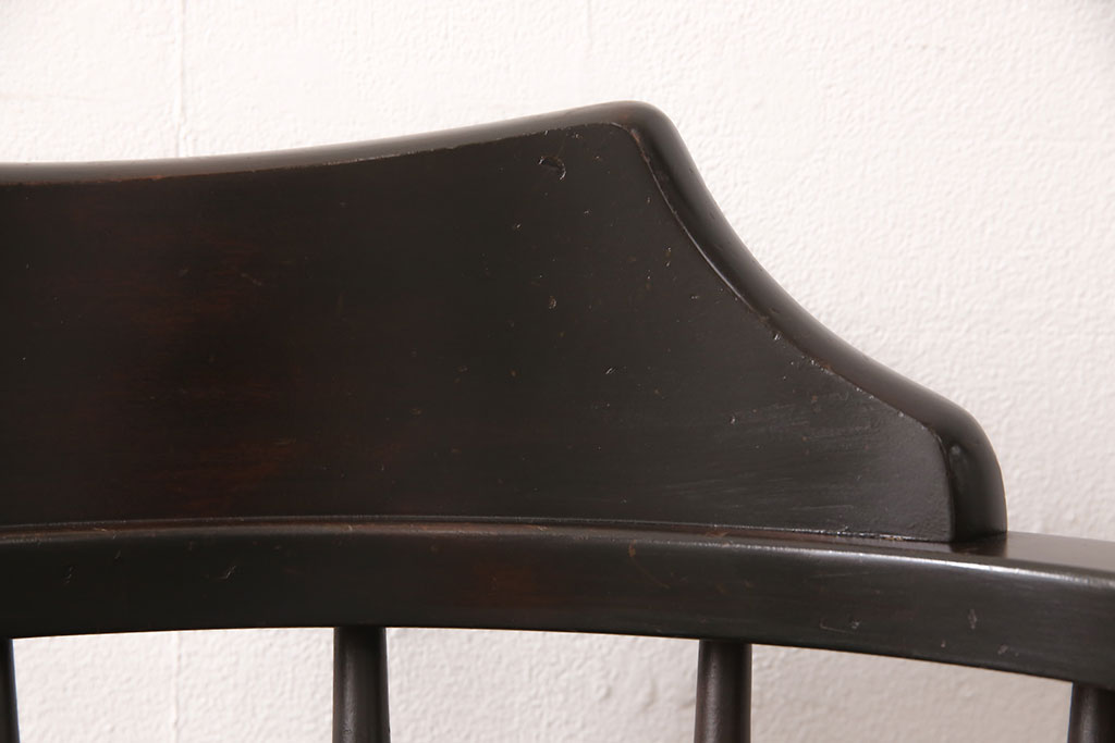 和製ビンテージ　希少　絶版品　北海道民芸家具　細部までこだわりが感じられる回転デスクチェア(椅子、板座チェア、回転チェア、ヴィンテージ)(R-052382)