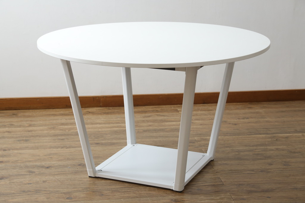 中古　短期展示品　極美品　コクヨ(KOKUYO)　リージョン(Region)　ボックス脚 円形テーブル(LT-RGC12M)　グレインドホワイト　シンプルですっきりとした佇まいが魅力のミーティングテーブル(オフィスデスク、会議テーブル、ラウンドテーブル、丸テーブル、ワークデスク)(定価約15万9千円)(R-066885)