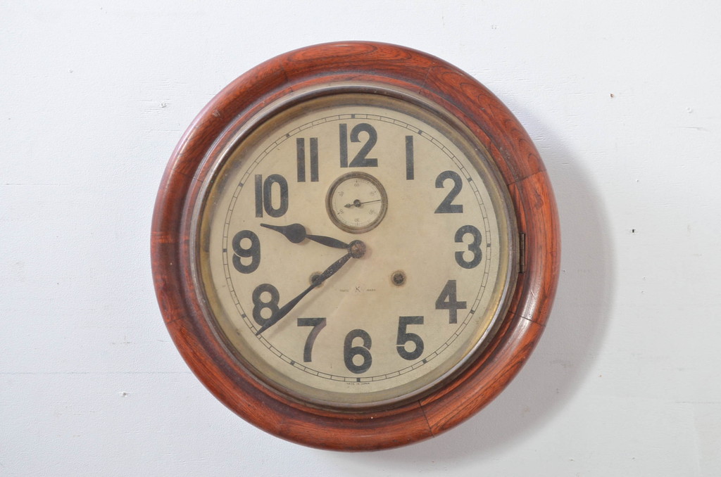和製アンティーク　明治大正期　愛知県時計製造共同組合(AICHIKEN CLOCK-MAKERS' UNION'S MARK) シンプルな丸いフォルムのレトロな掛け時計(古時計、柱時計)(R-082071)