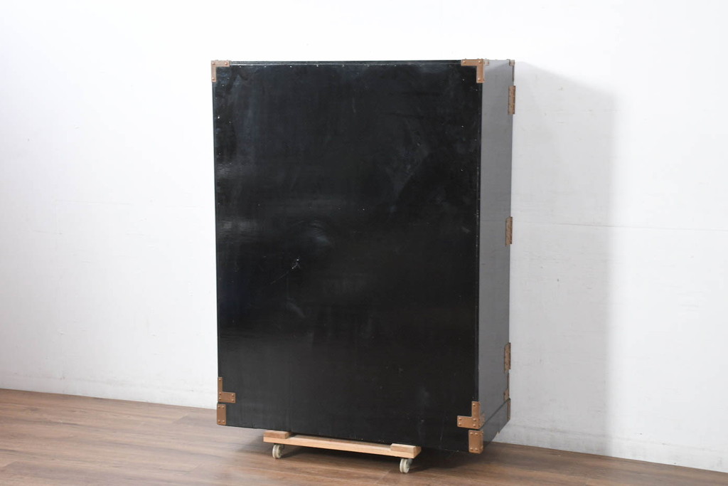 中古　美品!!　国産　職人手作り　高級家具　手打ち銅金具が素敵な黒漆塗りの民芸和箪笥(観音箪笥、着物箪笥、衣装箪笥、整理箪笥、収納箪笥、引き出し、チェスト)(R-082318)