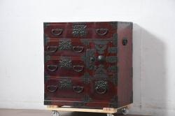中古　熊野洞　木地呂塗り　漆塗り　力強い手打ち金具が魅力の仙台箪笥(小タンス、和たんす、衣装タンス、収納箪笥、整理箪笥、チェスト、引き出し)(定価約80万円)(R-082319)