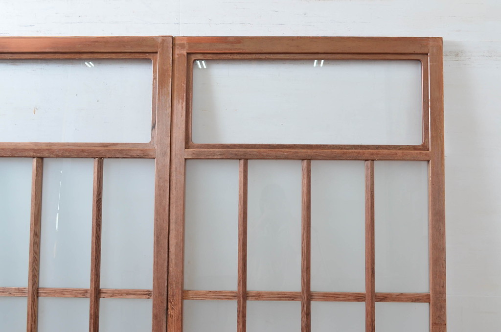 アンティーク建具　使いこまれた木が味わい深い玄関戸3枚セット(引き戸、ガラス戸)(R-082559)