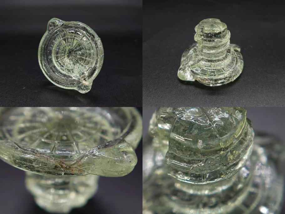 昭和初期　プレスガラス　上品なデザインが魅力のガラス瓶5点セット(バーマカレー、醤油瓶、調味料入れ、硝子)(R-082897)