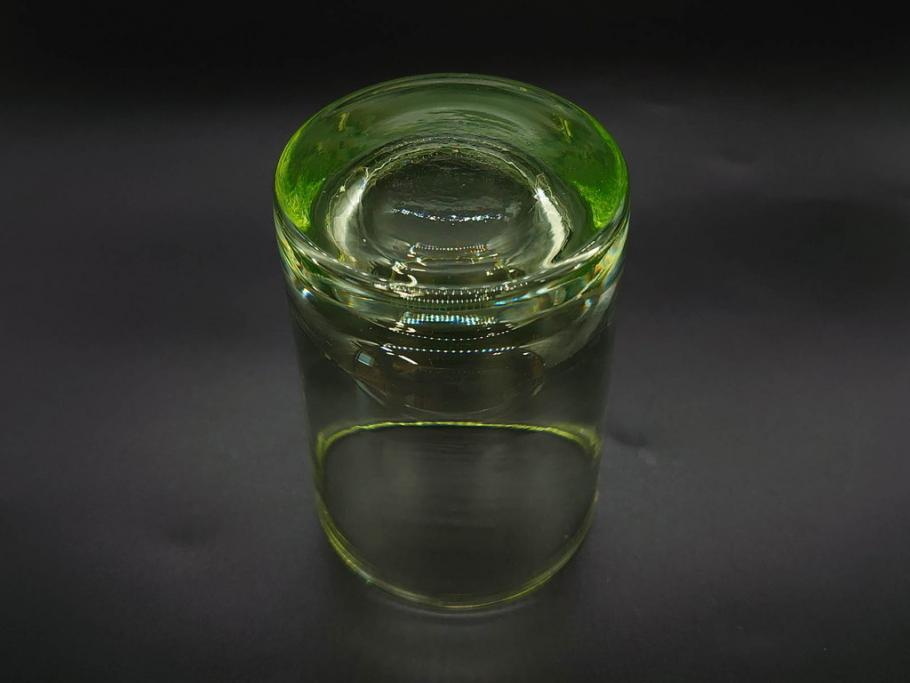 大正〜昭和初期　ウランガラス　美しい色合いが魅力のコップ4客セット(グラス、花模様、硝子、和ガラス)(R-082898)
