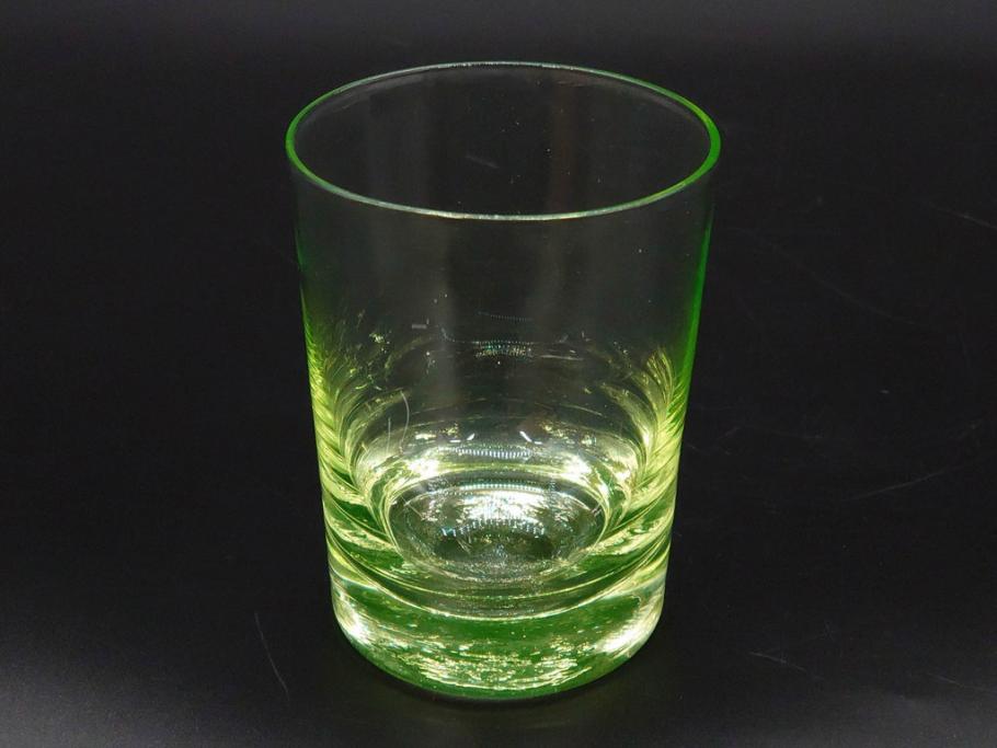 大正〜昭和初期　ウランガラス　美しい色合いが魅力のコップ4客セット(グラス、花模様、硝子、和ガラス)(R-082898)