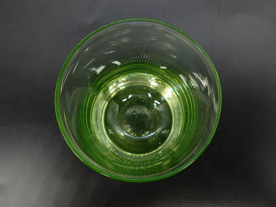 大正〜昭和初期　ウランガラス　美しい色合いが魅力のコップ4客セット(グラス、花模様、硝子、和ガラス)(R-082898)
