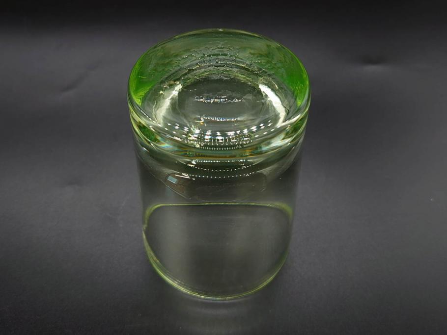大正〜昭和初期　ウランガラス　美しい色合いが魅力のコップ4客セット(グラス、花模様、硝子、和ガラス)(R-082898)