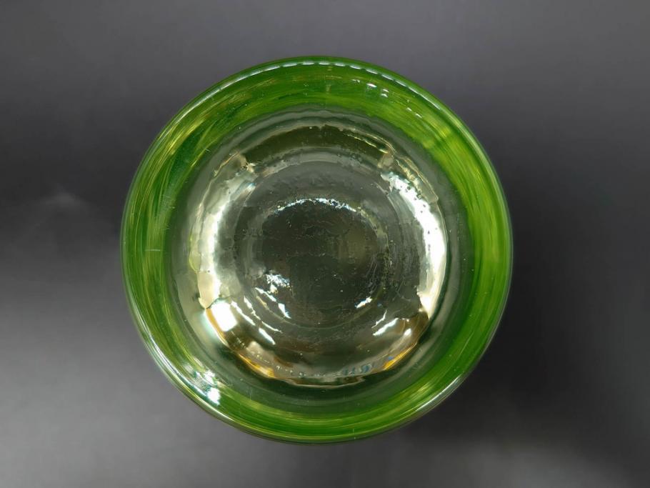 大正〜昭和初期　ウランガラス　美しい色合いが魅力のコップ4客セット(グラス、花模様、硝子、和ガラス)(R-082898)