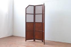 中古　美品　カントリーハウス　秋山木工(職人堅木)　組子細工が美しい3連パーテーション(衝立て、つい立て、間仕切り、折り畳み)(R-082548)